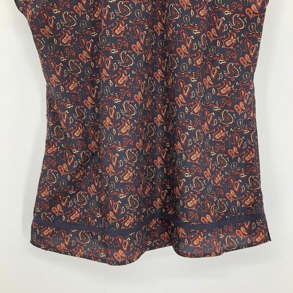 Eddie Bauer Navy burgundy Paisley cap sleeve button front lace cutout blouse Med - Picture 10 of 15